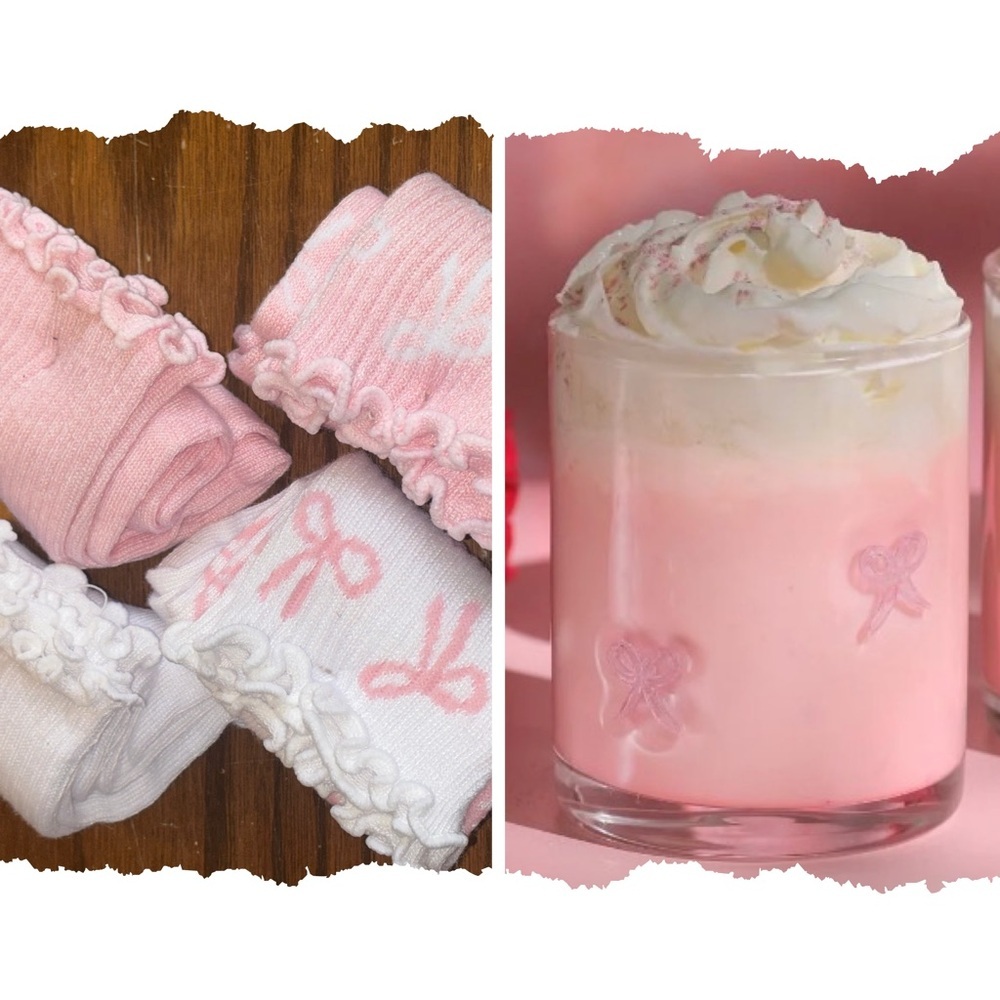 🎀 Thyme & Table 12 fl oz Pink Bows Charm Drinking Glass & Socks Set